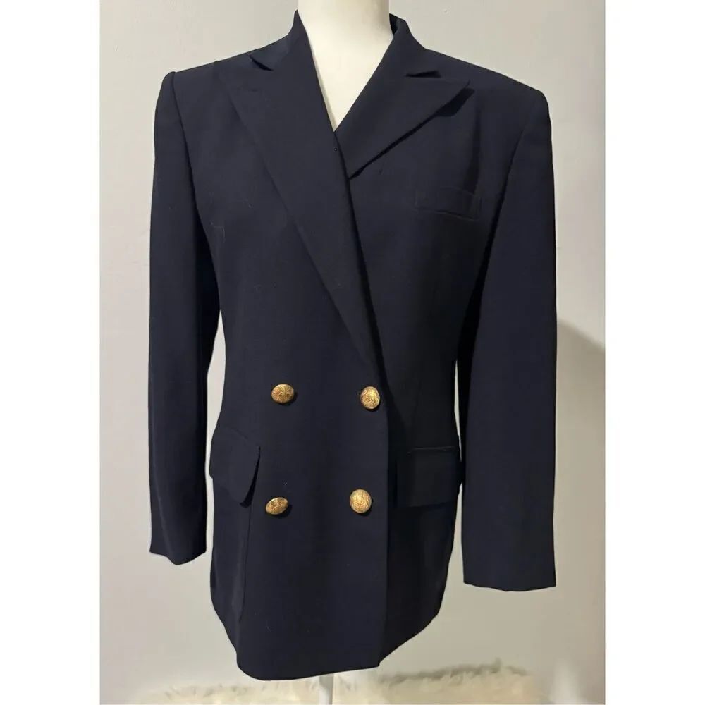 Lauren Ralph LaurenPure wool blue blazer Gold crest buttons 8P